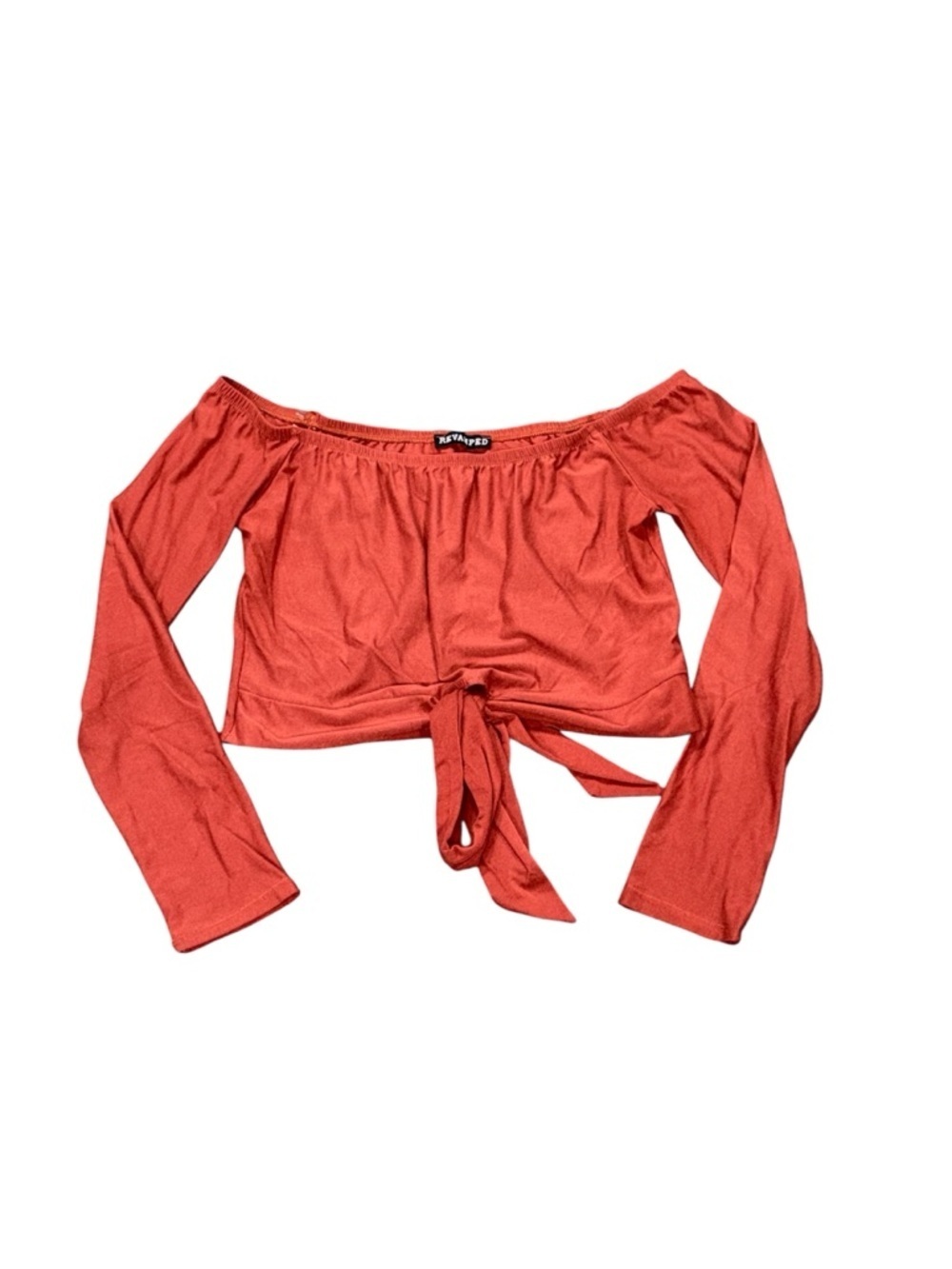 394. Revamped Rust Red Women’s Off-Shoulder Tie-Front Crop Top Size Large